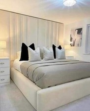 Image of 3D High tall panel Headboard Bed upholstered 4ft6 5ft 6ft plush velvet