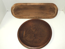  2  Wooden Rectangular  Round Dough Bowls Hand Carved Farmhouse Primitive