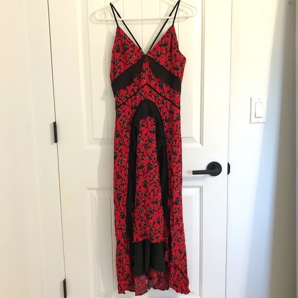 adelyn rae red dress Adelyn Rae Joanna Corset Embroidery Midi Dress