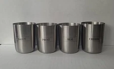 4 Project 62 Stainless Steel Shot Glasses 3oz Salut Cheers Skal Prost EUC (B3-K5