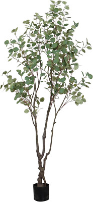 7Ft Faux Eucalyptus Tree - Realistic Artificial Plant for Home & Office Decor
