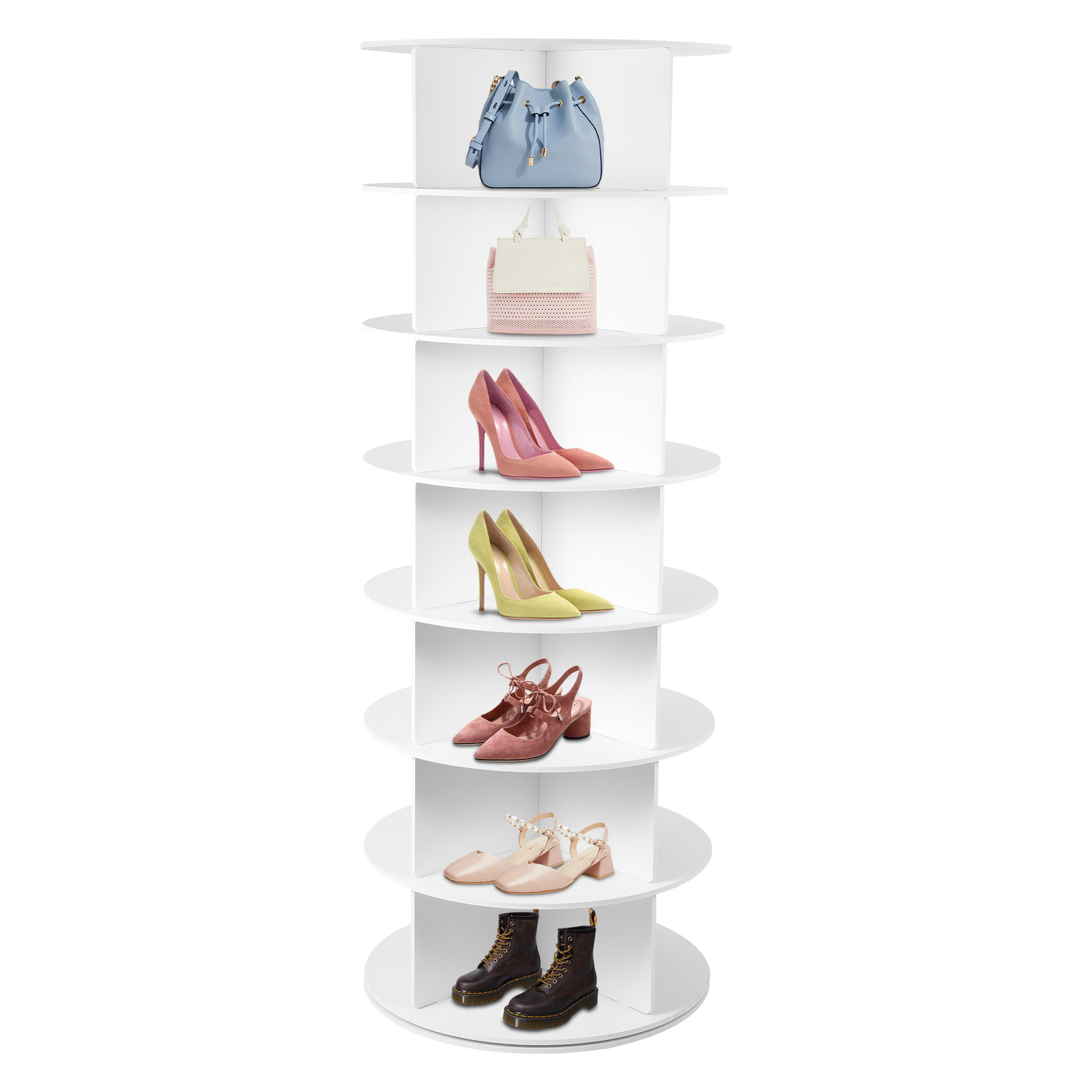 4-7 Tier 360 Degree Rotating Shoe Rack Tower with Book Storage