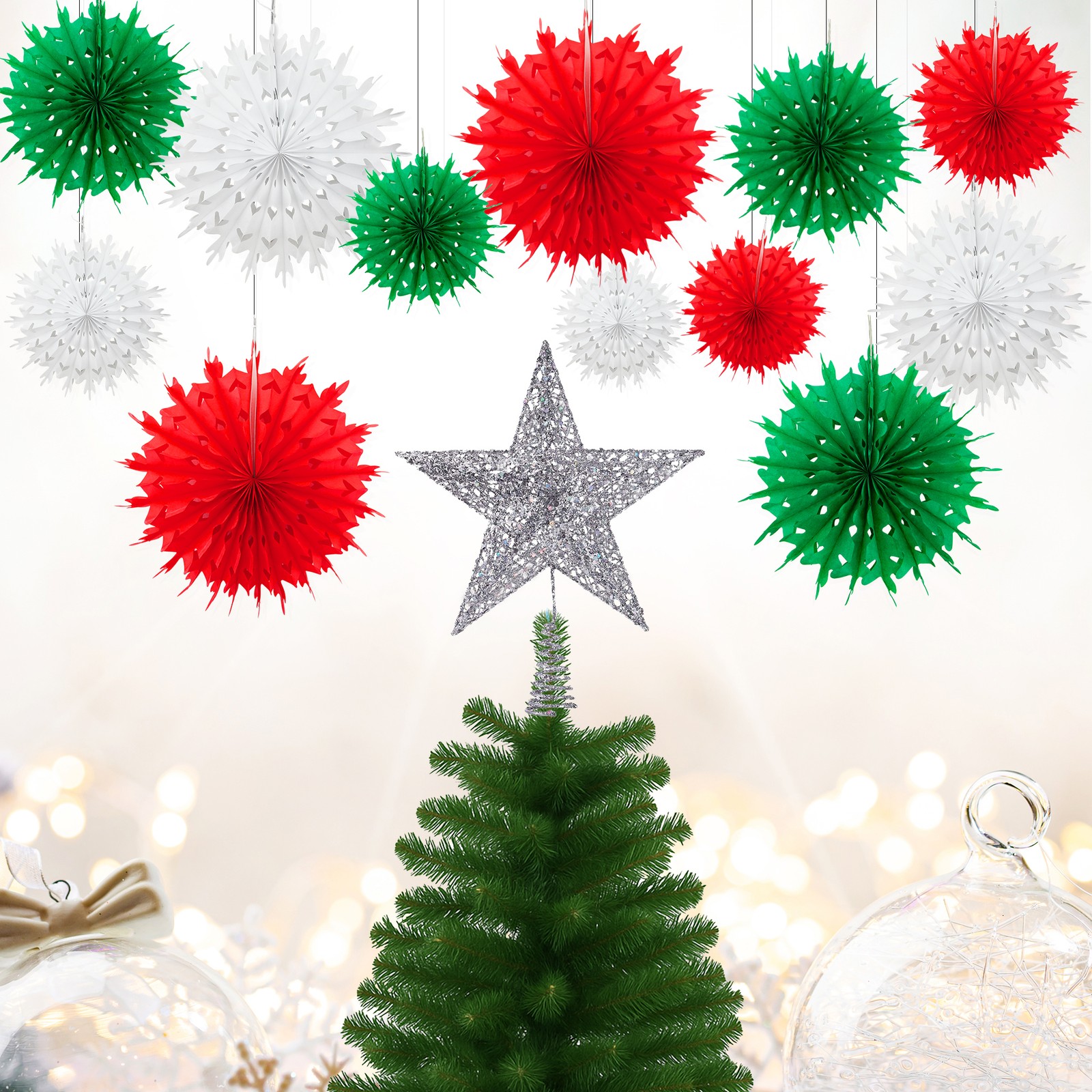 Time to Sparkle Xmas Paper Fans Flower 12Mix Christmas Glitter Sequins Tree Star