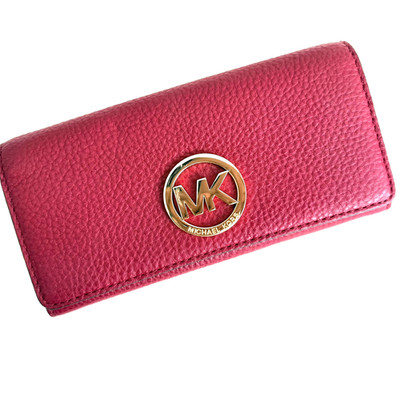 NWT MICHAEL KORS Fulton Cherry Red Pebble Leather Wallet 14 Credit Card Slots