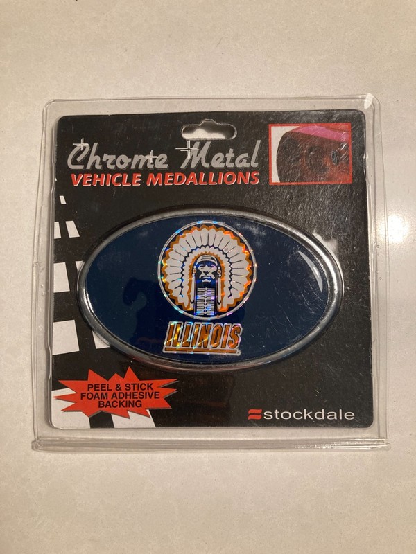 New Stockdale Chrome Metal Vehicle Medallions Fighting Illini Illinois Chief