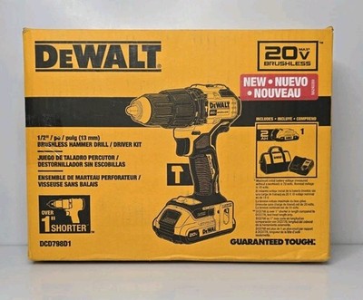 NEW DeWalt 20V MAX 1/2'' BRUSHLESS Compact Hammer Drill/Driver Kit DCD798D1