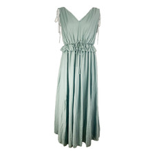 H&M Grey Green Sleeveless V Neck Midi Dress Size Small Floaty Fairycore