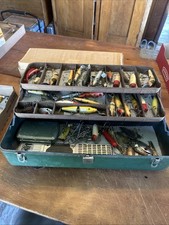 Vintage Tackle Box & Fishing LOT Creek Chub Heddon Early Metal