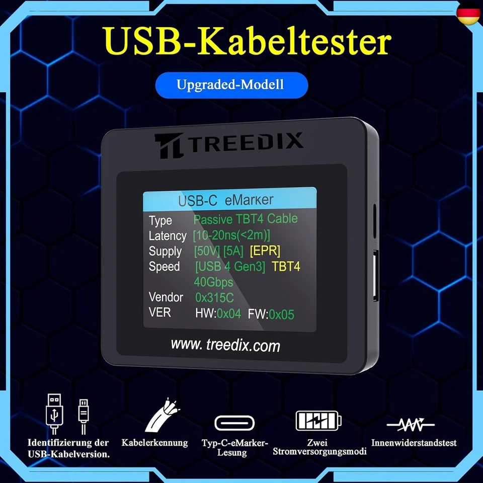 USB-Kabeltester, 2,4-Zoll-Farbdisplay USB-C-Kabeltester,USB-Tester unterstützt - Bild 2 von 4