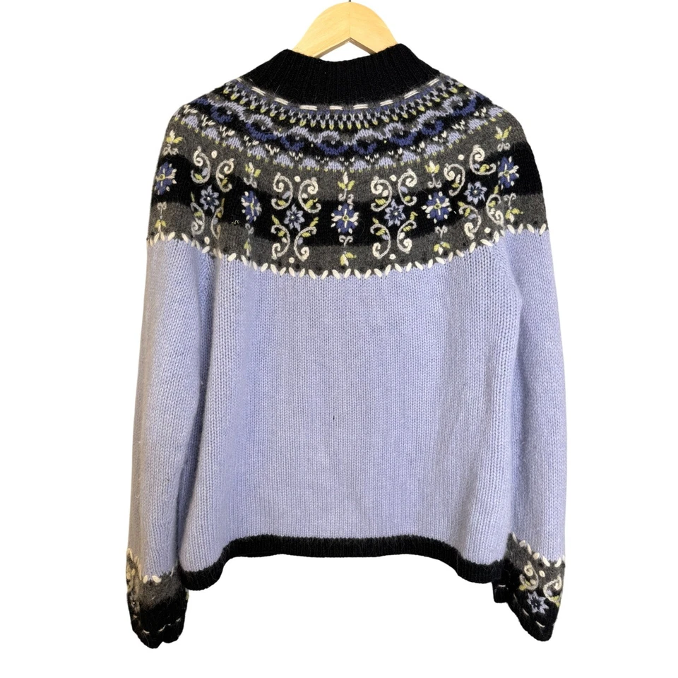 Suéter Vintage Diseños Islandeses Para Mujer L Azul Lana de Cordero Angora Cremallera Fair Isle Foto 2 de 4