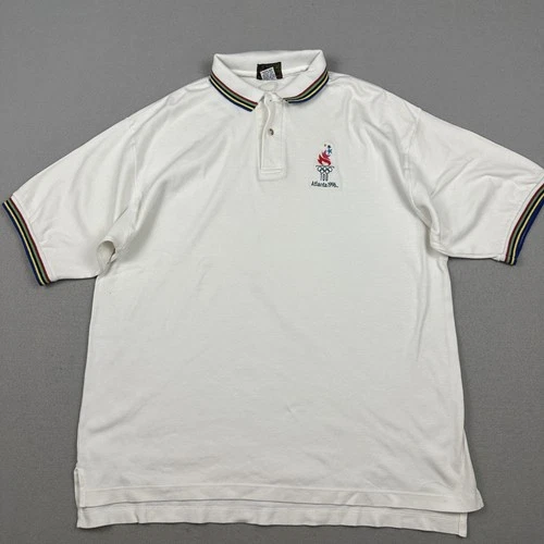 Vintage Atlanta 1996 Olympic Games Shirt Men Large White Hanes Cotton Polo 90s - product listing photo