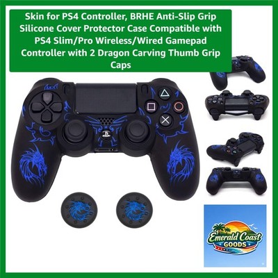 Waterproof PS4 Controller Cover, Anti-Slip Silicone Skin with Dragon Thumb Grips