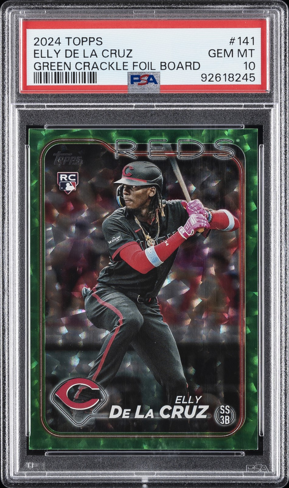 2024 TOPPS GREEN CRACKLE FOIL BOARD #141 ELLY DE LA CRUZ ROOKIE RC 9/499 PSA 10
