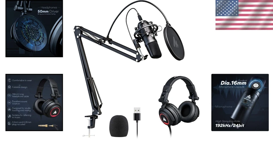 Professional Podcast Microphone Set with Studio Headphones - Image 2 of 4