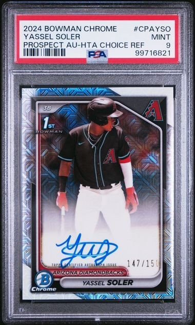 Yassel Soler 2024 1st Bowman Chrome HTA Choice Refractor Auto /150 PSA 9 D-Backs
