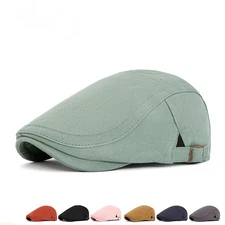 Men Cotton Newsboy Gatsby Flat Hat Duckbill Golf Driving Adjustable Painter Cap
