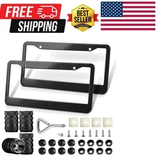 License Plate Frames - License Plate Covers with Carbon Fiber Vavle Caps, 2 P...