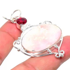 Rose Quartz, Garnet Gemstone Handmade 925 Sterling Silver Jewelry Pendant  RM-78