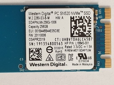 Western Digital PC SN520 256GB SSD, NVMe, PCIe, M.2 2280 Interne Festplatte...