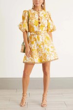 Zimmermann Postcard Mini Dress in Swirl Floral Yellow Size 1 / AU 10