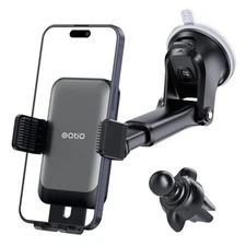  3-in-1 Suction Cup Phone Holder Windshield/Dashboard/Air Vent, Black & Silver