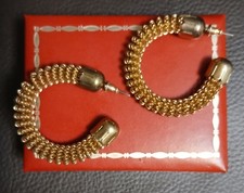 Vintage Gold Coil Hoop Earrings - Fope Style Mesh Statement Studs