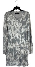 Norma Kamali Dress Women Small Gray Textured Knit Long Sleeve Tie Waist Tunic