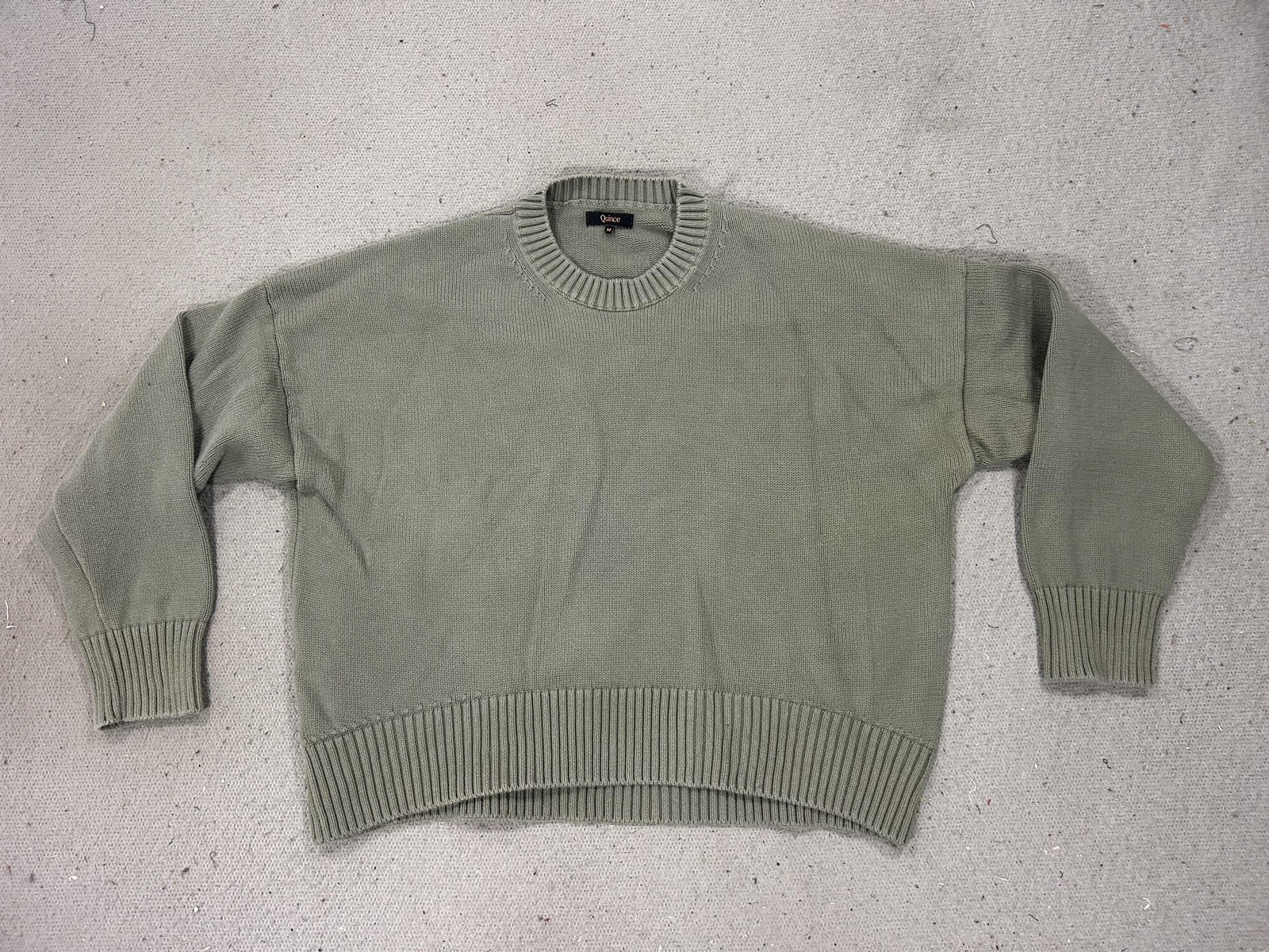 Quince Sweater Womens Medium Green Organic Cotton Boyfriend Crew Knit Pullover