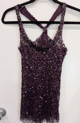 Y2K Sheer Sequin Lace Racerback Purple Tank Top Size Medium TwentyOne Forever 21