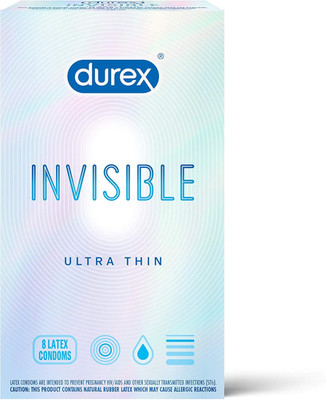 Condoms, Ultra Thin Lubricated Natural Latex, Durex Invisible Condoms, 8 Count -