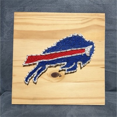 Buffalo Bills NFL Wooden Sign Fan Art Wall Hanging Blue Red White Natural Wood