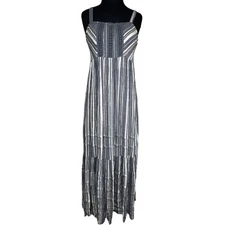 Angie Striped Tiered Sleeveless Maxi Dress Size M Boho Denim Summer Sundress