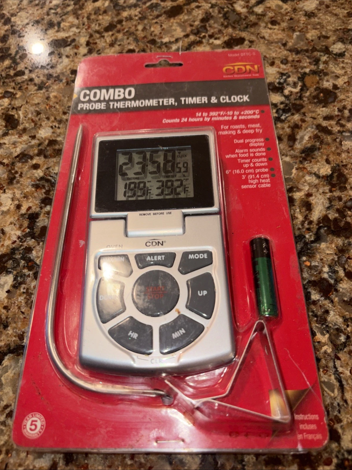 CDN Digital Programmable Probe In Oven Thermometer and Timer, Silver