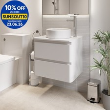 600mm Bathroom Countertop Vanity Unit Fluted Round Basin Wall Hung White Gloss
