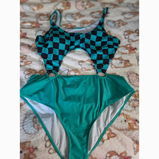 Green checker swimsuit plus size