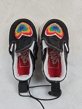 Vans Toddler Classic Slip-On Shoes Black Rainbow Heart Patch Size 2.5US