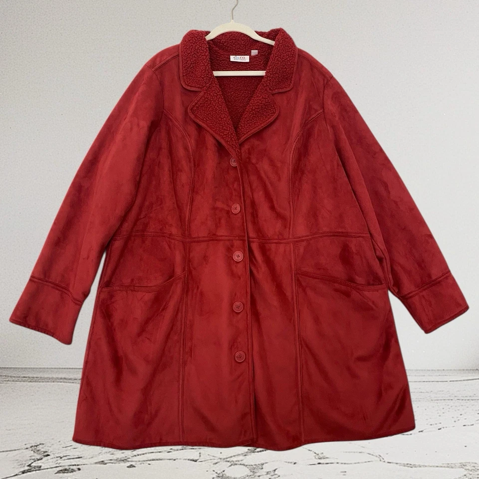 Abrigo Chaqueta Sherpa D & Co Denim + Company Rojo Imitación Gamuza Talla 3X Suave Acogedor Elegante Foto 2 de 4
