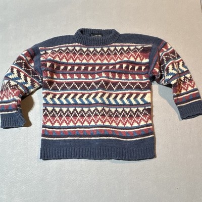 La Vicuna Womens Sweater Size M Fair Isle Wool Knit Pullover Blue/Pink/White