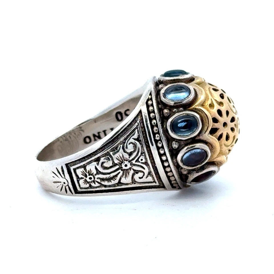 Konstantino 925 Sterling Silver 18K Yellow Gold Blue Spinel Dome Statement Ring - Image 4 of 4