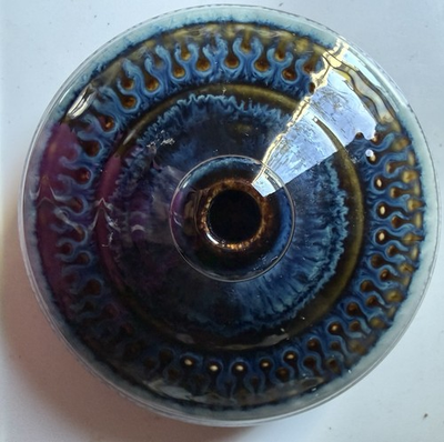 #ad Bill Campbell Oil Lamp Blue Brown Drip Glaze Signed Studio Pottery No Wick $40.00