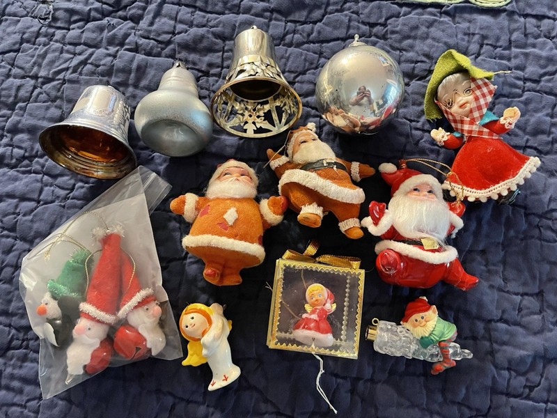 Lot of 14 misfit Vintage Christmas Ornaments Flocked Plastic Pom Pom