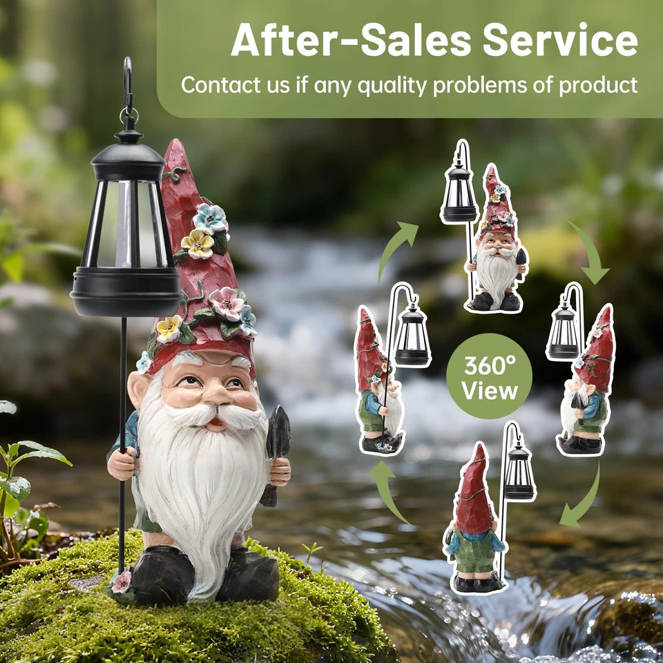 Garden Gnome Statue with Solar Light - Waterproof Resin Outdoor Decor - Image 2 of 4