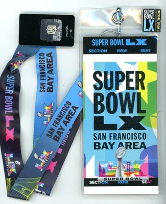 AMINCO Super Bowl LX Ticket Holder, Colorful Lanyard & Pin 60 San Francisco Bay Area