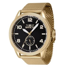 Invicta Men's 47135 Vintage Quartz 3 Hand Black Dial Gold-Tone Steel Watch