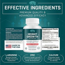 Height Growth Maximizer, Calcium, Vitamin D3 and Zinc Blend Pills 60 Caps 