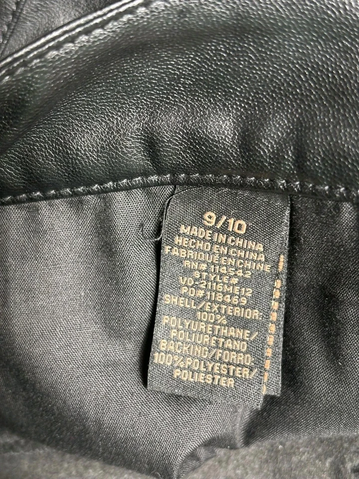 娃娃屋素食皮革机车裤女式 9/10 码黑色高腰喇叭裤腿 — 第 4/4 张图片