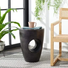 Outdoor Aishi Black Modern Concrete Round Accent Table