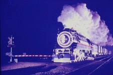 1970s Southern Pacific 4449 Steam Train Night Railroad Crossing 35mm Slide