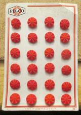24 - Czech Glass Full Card of Red Raised Lined Buttons .467" 12.01mm