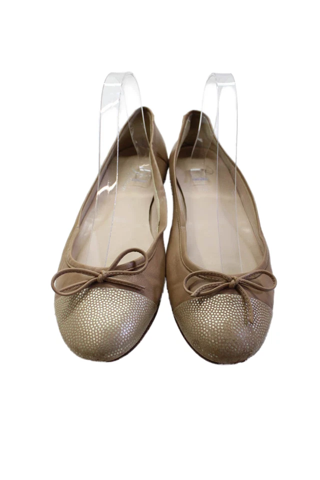 Delman Mujer Sin Cordones Metálicos Puntera Arco Ballet Planos Cuero Marrón Talla 10M Foto 2 de 4